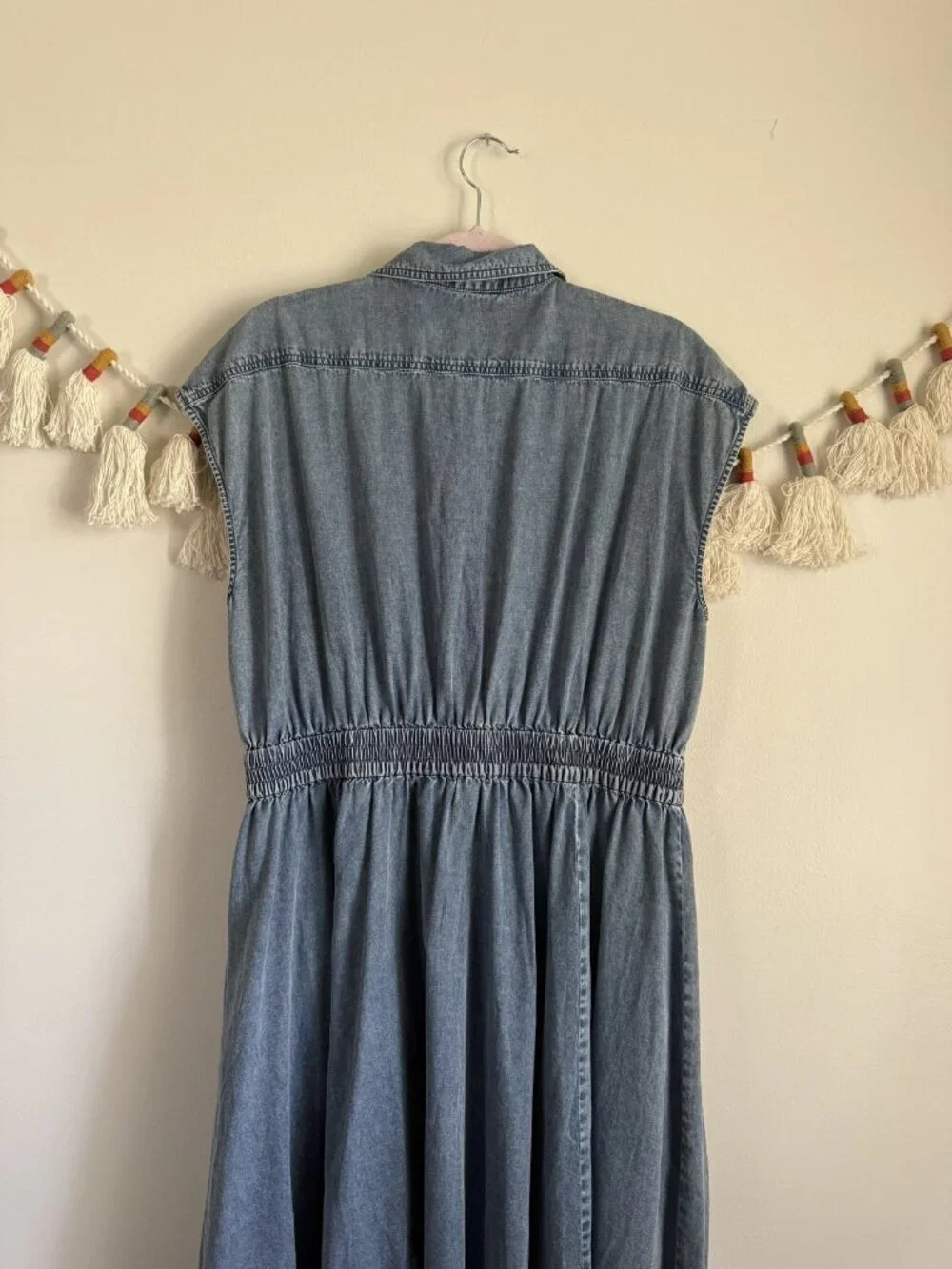 Michael Kors Denim Button Front Cap Sleeve Midi Shirt Dress Minimalist Modest XL